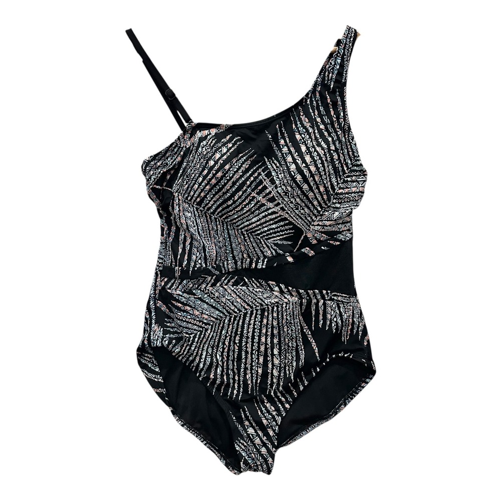 Miracle Suit Embrace Your Curves One Shoulder Mesh Swimsuit Palm Print L 12-14